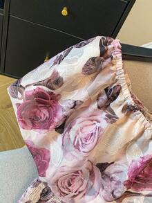 GlowEve Chiffon Burnout Print Off Shoulder Elegant Women Blouse - Purple - View 4