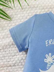 SHEIN Playful Pals Ensemble Top à manches courtes et short imprimé dinosaure mignon pour bébé garçon et tout-petit. Convient pour le jeu en extérieur et le port quotidien au printemps/été - Bleu gris - Voir 7
