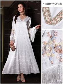 Layrah Elegante y lujoso vestido con cuello en V, mangas acampanadas con flecos y asimétrico, para primavera/verano - Blanco - Ver 6