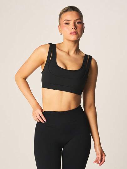 MISSGUIDED 深V领运动文胸，双肩带设计，中等支撑，适合高强度运动训练