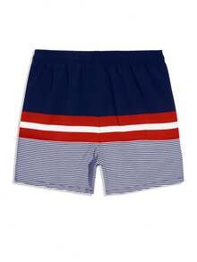 Manfinity Swimmode Men Loose Striped Beach Shorts In Vacation Style Milk Silk Lining - Red and White - View 3