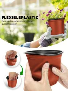 Plastic Flower Pot, Resin Round Garden Planter, Suitable For Seedlings And Flowers, Lawn And Gardening Tool, Practical Spring Essentials - Red - View 4