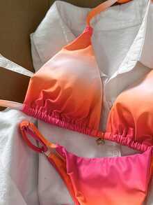 Swim Mod Conjunto de bikini de mujer con estampado de teñido anudado aleatorio, primavera/verano - Multicolor - Ver 5