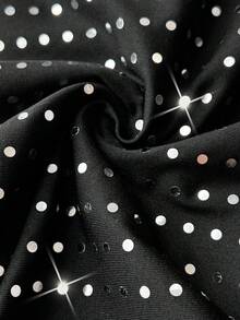 Elamini Sexy Glitter Deep V-Neck Tie-Up Bodycon Backless Romper, Spring - Black - View 6