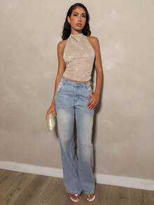 Glamine Sexy Backless Lace-Up Spaghetti Strap Camisole For Women, Summer - Apricot - View 3