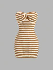 Sweetra Women's Contrast Stripe Backless Knit Tube Top Bodycon Mini Dress, Summer - Multicolor - View 3