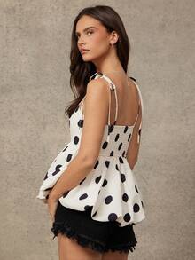 WESTFADE 波点方领蝴蝶结露肩泡泡下摆上衣 - 彩色 - 查看 5