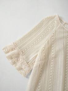 SHEIN Tall Blusa casual de vacaciones con tejido a ganchillo hueco, primavera/verano, serie alta para mujer - Albaricoque - Ver 5