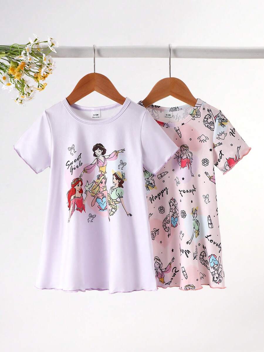 Bộ 2 áo ngủ cho bé gái họa tiết mây dễ thương, in hình mây toàn bộ, có cổ tay và gấu áo. - Nhiều màu - Xem 1