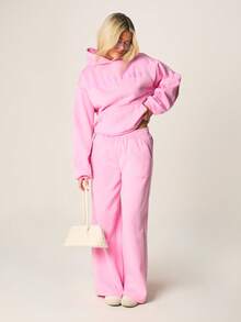 MISSGUIDED Quần nỉ ống rộng cạp cao dáng thoải mái với thắt lưng chun và túi bên hông, mang lại sự thoải mái thường ngày và phong cách đồ mặc nhà. - Hồng - Xem 6