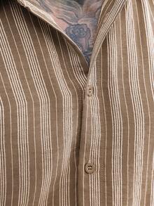 Manfinity CasualCool Minimalist Men's Long Sleeve Button Front Khaki Striped Regular Shirt In Woven Fabric For Casual Wear - Khaki - View 3