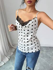 Rafferiza Women's Elegant Lace Polka Dot Camisole - White - View 5