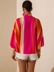 Vesra Áo sơ mi nữ cổ chữ V dáng rộng tay cánh dơi kẻ sọc - Nhiều màu - Xem 2