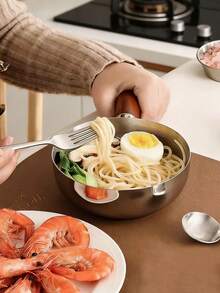 1pc Stainless Steel Cooking Pot, Household Noodle Pot, Kitchen Tool, Chocolate Melting Pot, Butter Pot, Mini Soup Pot - Silver - View 3