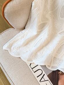 GlowEve White Embroidered Shell Trim Sleeveless Blouse For Women, Vacation - White - View 4