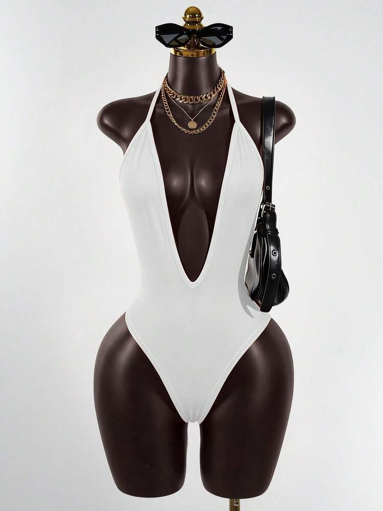 SaltGleam SaltGleam Conjunto de 3 piezas de body con escote profundo en V y espalda descubierta, estilo halter, para mujer. Adecuado para uso diario y vacaciones - Multicolor - Añade 8