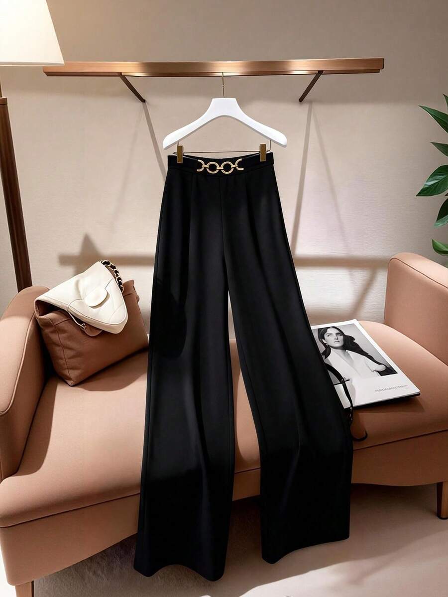 Franclia 女士百搭黑色西装裤，适合通勤 - 黑色 - 查看 1