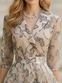 Balvessa Vestido formal largo con estampado de hojas elegante para mujer, primavera/otoño - Multicolor - Ver 5