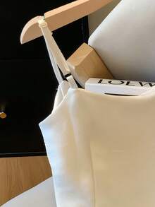 GlowEve 女士纯色缎面吊带背心，肩带可调节，蝴蝶结装饰，垂褶领口，收腰设计，杏色，优雅复古法式风格，适合办公室、通勤、商务、休闲、海滩、日常穿着、婚礼、派对、春夏等场合。 - 杏色 - 查看 5