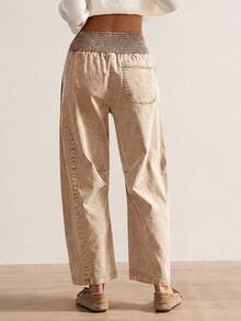 Bohemela Women's Casual Solid Color Woven Loose Low Waist Pants, Autumn/Winter Boho Style - Khaki - View 2