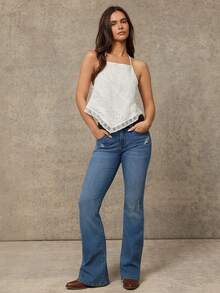 WESTFADE Women's Hanky Hem Halter Lace Eyelet Top - White - View 5