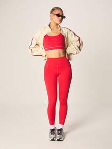 MISSGUIDED 高腰紧身运动紧身裤，全长设计，侧缝细节 - 紅色 - 查看 3