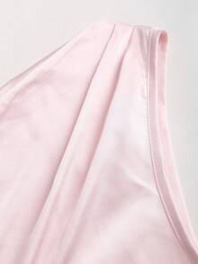 Sweetra 春夏新款法式不对称肩部设计修身褶裥缎面女士粉色衬衫，适合日常休闲穿着、派对、宴会等场合。 - 粉色 - 查看 6