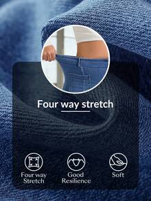 SHEIN FlexDen Quần jean ống loe co giãn dáng rộng dành cho nữ cỡ lớn - Rửa trung bình - Xem 8