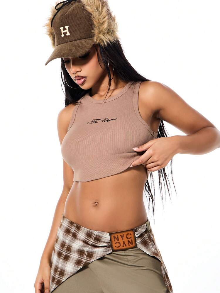 SUMWON WOMEN Kurzes, geripptes Tanktop mit Schriftzugdetails