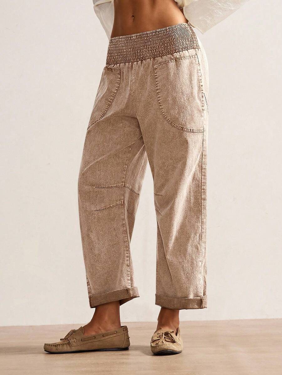 Bohemela Women's Casual Solid Color Woven Loose Low Waist Pants, Autumn/Winter Boho Style - Khaki - View 1