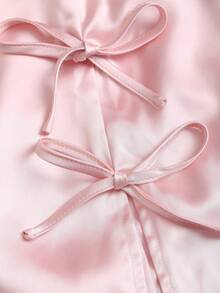 Sweetra Spring/Summer Bowknot Tie Sexy Slit A-Line Satin Women's Pink Mini Skirt, Suitable For Daily Wear - Pink - View 5