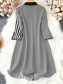 GlowEve CURVE Đầm dài tay kẻ sọc dành cho nữ cỡ lớn, thích hợp mặc đi chơi, dự tiệc hoặc mặc hàng ngày. - Đen và trắng - Xem 2