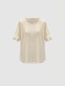SHEIN Tall Blusa casual de vacaciones con tejido a ganchillo hueco, primavera/verano, serie alta para mujer - Albaricoque - Ver 1