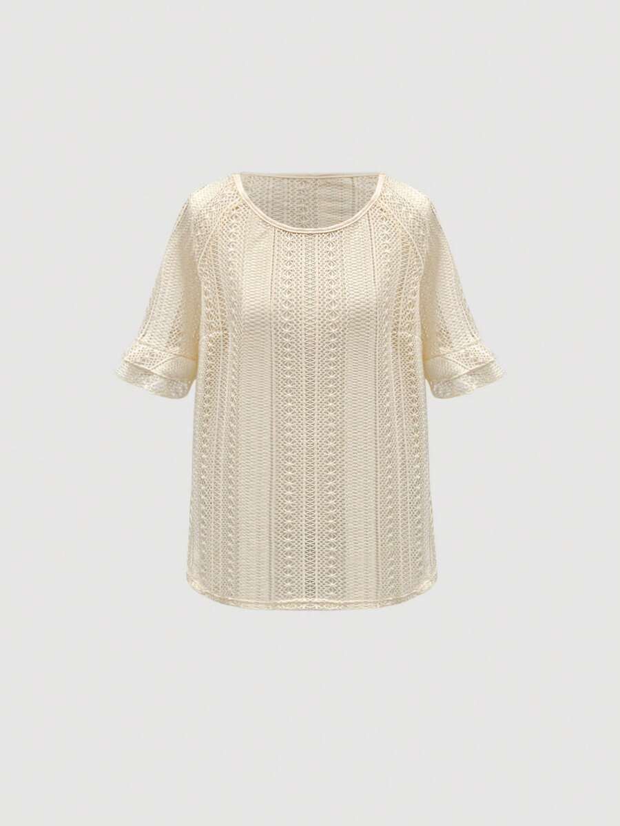 SHEIN Tall Blusa casual de vacaciones con tejido a ganchillo hueco, primavera/verano, serie alta para mujer - Albaricoque - Ver 1