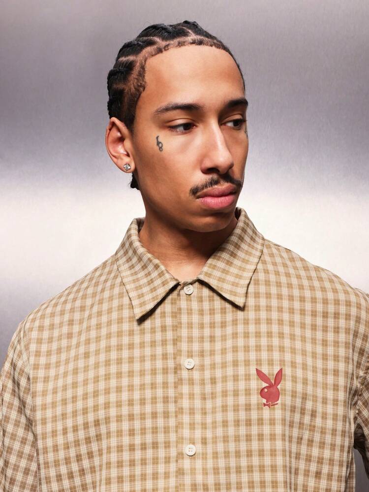 PLAYBOY X SUMWON Cropped Checkered Button Down Shirt