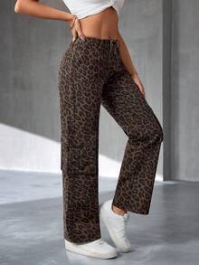 Jeanoix 休闲宽松直筒低腰迷彩多口袋女式牛仔裤，欧美街头风 - 彩色 - 查看 4