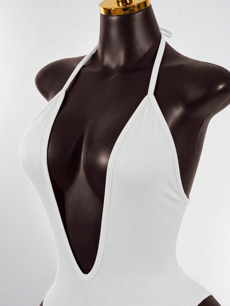 SaltGleam SaltGleam Conjunto de 3 piezas de body con escote profundo en V y espalda descubierta, estilo halter, para mujer. Adecuado para uso diario y vacaciones - Multicolor - Añade 3