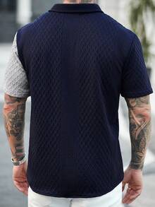 Manfinity Homme 男士条纹单排扣休闲/商务短袖衬衫 - 彩色 - 查看 2