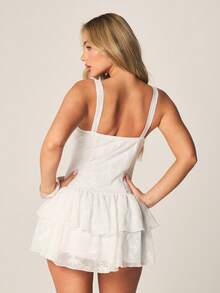 MISSGUIDED Strapless Lace Mini Dress With Tiered Ruffles Square Neckline And Adjustable Straps Perfect For Parties Summer Events - White - View 2