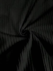 Franclia T-shirt court à col en V côtelé élégant et décontracté pour femmes - Noir - Voir 3