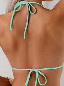 Oceva Women's Summer Beach Patchwork Halter Tie Sexy Bikini Swimsuit Set - Mint Green - View 2