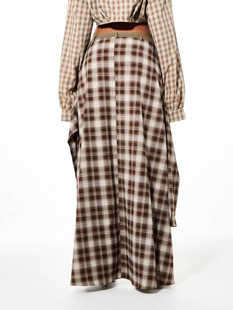 SUMWON WOMEN Pantalones cargo a cuadros de pierna ancha con bolsillos extragrandes