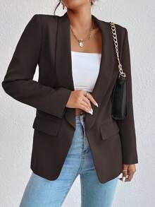 Ellegaria Tall Women's Fashion Versatile Shawl Neck Unbutton Casual Blazer - Brown - View 4