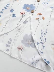 Linhara Áo sơ mi nữ cỡ lớn cổ tròn tay phồng cài nút trang trí in hoa mới - Nhiều màu - Xem 6