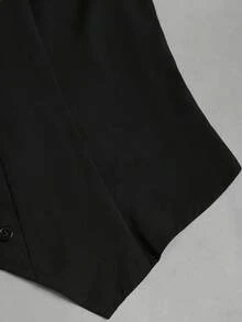 Sweetra 法式系带收腰设计通勤长袖衬衫，女士秋季款 - 黑色 - 查看 4