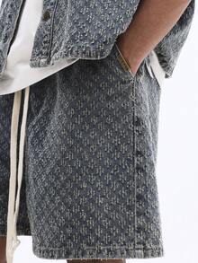 SUMWON Textured Denim Short Sleeve Shirt And Shorts Co-Ord Set With Button Up Closure Classic Collar Regular Fit Matching Two Piece Outfit Summer Casual Wear - Blue - View 6
