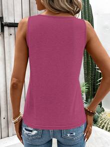 EMERY ROSE 女士纯色金属装饰休闲百搭无袖上衣，适合日常穿着 - 玫紅色 - 查看 2