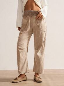 Bohemela Women's Casual Solid Color Woven Loose Low Waist Pants, Autumn/Winter Boho Style - Khaki - View 6