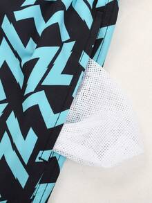 Manfinity Swimmode 男士弹力腰带抽绳休闲印花宽松沙滩裤 - 黑色 - 查看 5