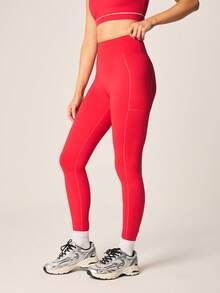MISSGUIDED 高腰紧身运动紧身裤，全长设计，侧缝细节 - 紅色 - 查看 6